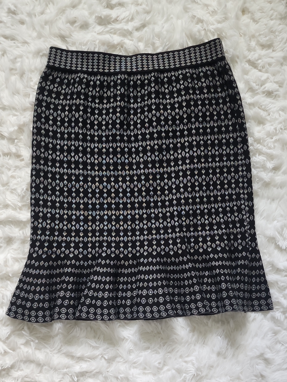 Cleo Black and White Printed Pencil Skirt with Flared Hem